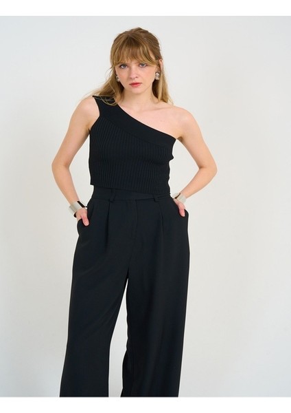 Tek Omuz Triko Crop Bluz Standart Beden Günlük Kullanım