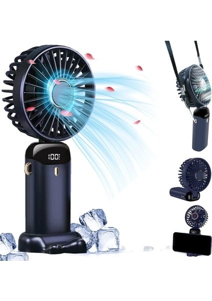 Dijital Ekranlı Şarjlı Mini El Boyun Masa Fanı Seyahat Taşınabilir Vantilatör Fan Yüksek Şarj Fan