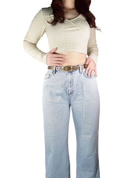 %100 Hakiki Deri 2'li Set Gold Renk Tokalı 2 cm Kadın Kemeri Siyah, Kahve Her Kıyafete Uyar _y.dik