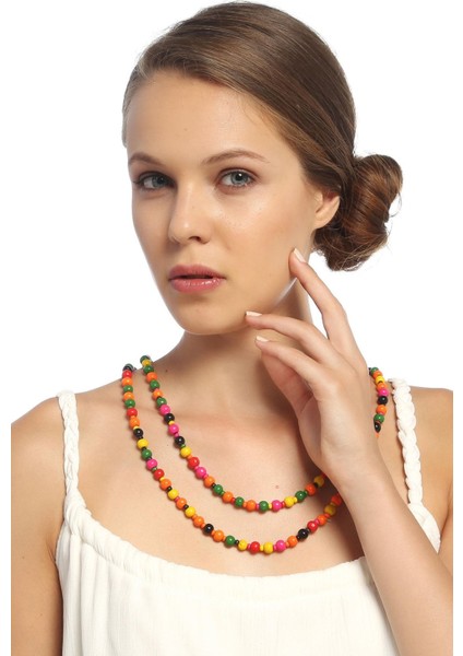 Natürel Renkli Ahşap Boncuklu Kolye fiyatları