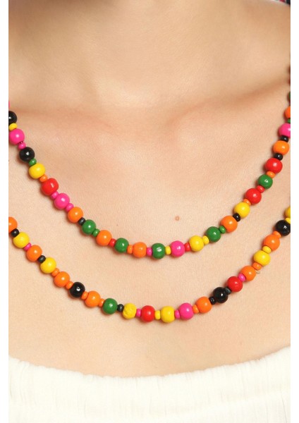 Natürel Renkli Ahşap Boncuklu Kolye modelleri