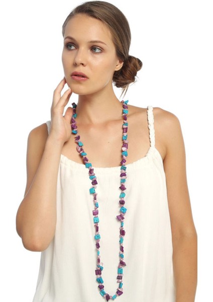 Doğal Taş Deniz Kabuklu Mavi Mor Renki Kolye fiyatları