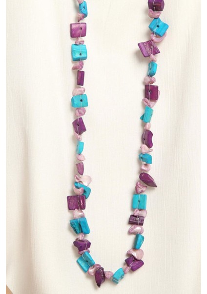 Doğal Taş Deniz Kabuklu Mavi Mor Renki Kolye modelleri