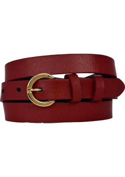 %100 Hakiki Deri, Gold Renk Tokalı Ince 2 cm Kırmızı Kadın Kemeri; Elbise, Pantolon Kemeri Kilit_g