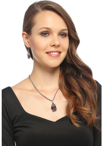 Osmanlı Serisi Renkli Taşlı Kolye Küpe Set fiyatları