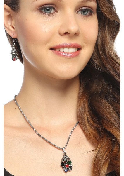 Osmanlı Serisi Renkli Taşlı Kolye Küpe Set modelleri