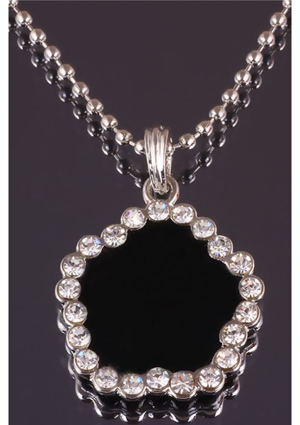 Parlak Taşlı Siyah Çiçek Kolye modelleri