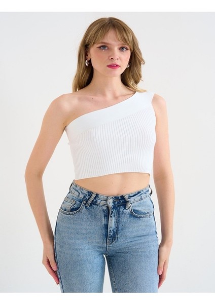 Tek Omuz Triko Crop Bluz Standart Beden Günlük Kullanım