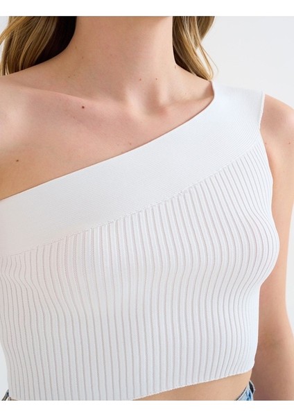 Tek Omuz Triko Crop Bluz Standart Beden Günlük Kullanım modelleri
