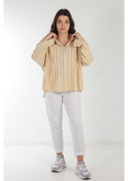 5593 Kalın İnce Çizgili Arkası Uzun Gömlek indirimleri