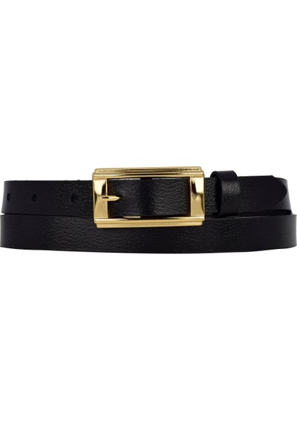 %100 Hakiki Deri Gold Renk Dikdörtgen Tokalı Siyah Kadın Kemeri 2cm Bütün Kıyafetlere Uyar_yeni.dik
