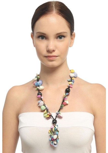 Deniz Kabuğundan Renkli Taşlı Kolye