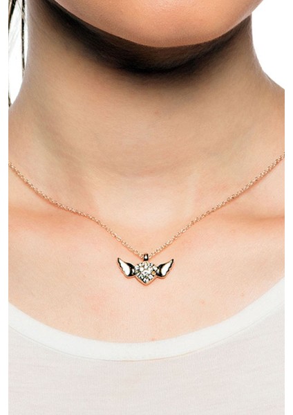 Zirkon Taşlı Kanat Kalp Kolye