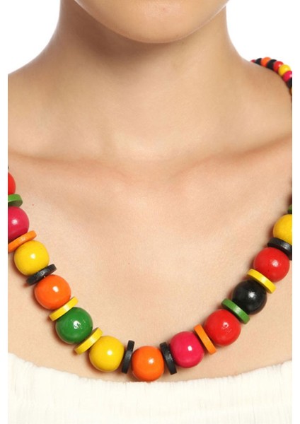 Natürel Ahşap Iri Boncuklu Kolye modelleri