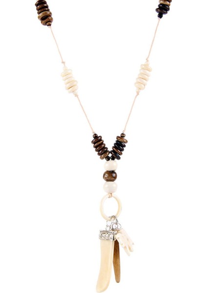 Hint Figür Ahşap Boncuklu Beyaz Renkli Unisex Kolye fiyatları