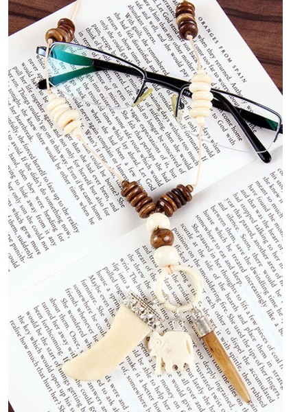 Hint Figür Ahşap Boncuklu Beyaz Renkli Unisex Kolye modelleri