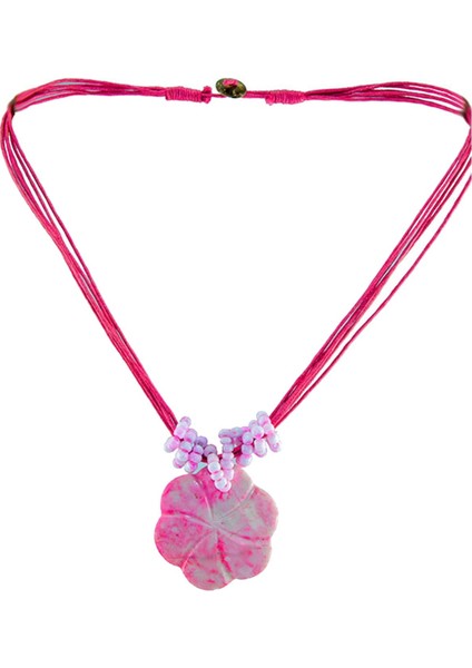 Pembe Çiçek Model Pembe Ipli Kolye