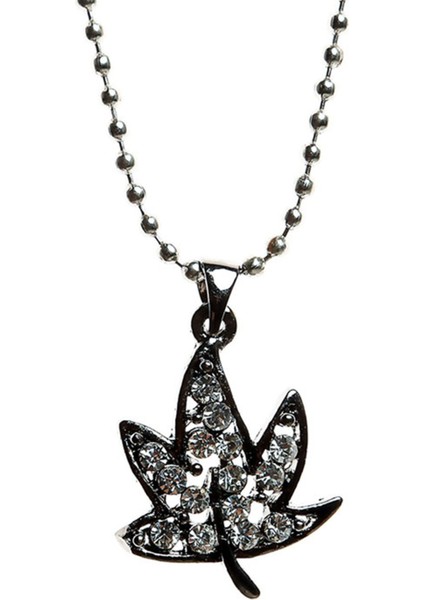 Parlak Taşlı Yaprak Model Salkım Kolye