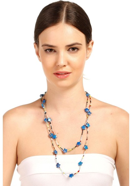 Mavi Yıldız Figürlü Renkli Boncuklu Kolye