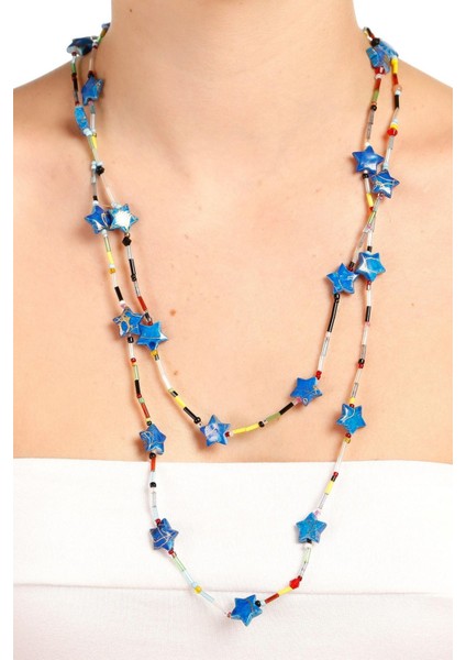 Mavi Yıldız Figürlü Renkli Boncuklu Kolye fiyatları