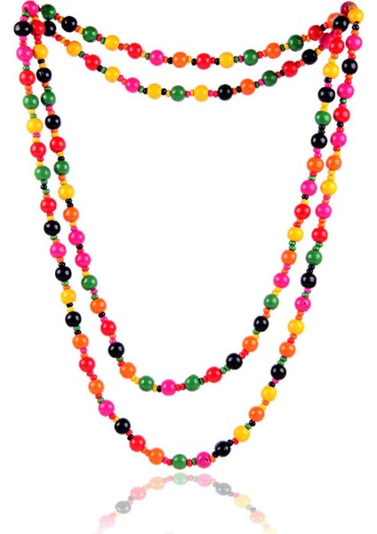 Natürel Ahşap Boncuklu Çift Sarım Kolye