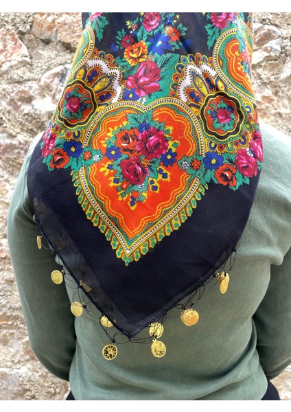 Mardin Yazması Çiçek Desenli Pullu Başörtüsü – 100X100 cm modelleri