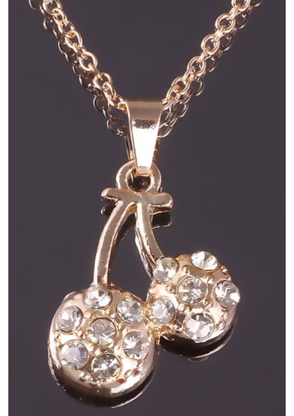 Zirkon Taşlı Kiraz Figür Altın Renkli Kolye modelleri