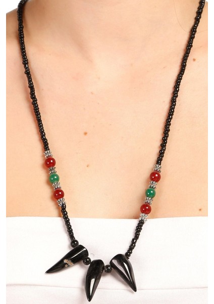 Siyah Diş Figür Boncuk Kolye fiyatları