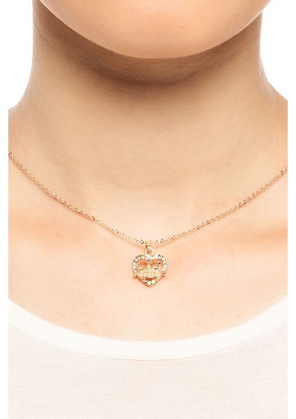 Parlak Taşlı Taç ve Inci Süslemeli Kalp Kolye fiyatları