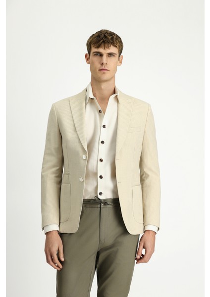 Super Slim Fit Ekstra Dar Kesim Çizgili Likralı Spor Ceket