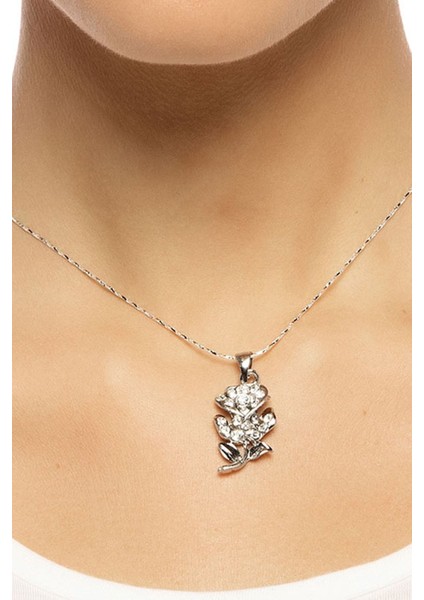 Zirkon Taşlı Çiçek Gümüş Renkli Kolye fiyatları