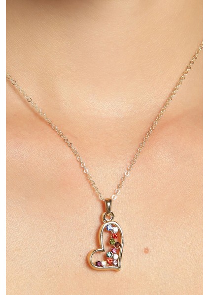 Zirkon Renkli Taşlı Kalp Şeklinde Kolye modelleri