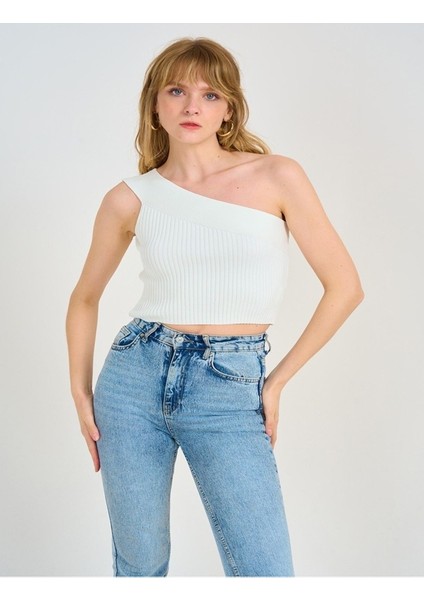 Tek Omuz Triko Crop Bluz Standart Beden Günlük Kullanım