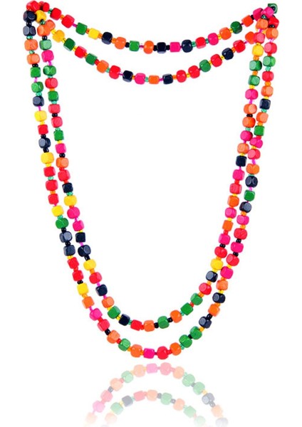 Natürel Ahşap Kare Boncuklu Kolye