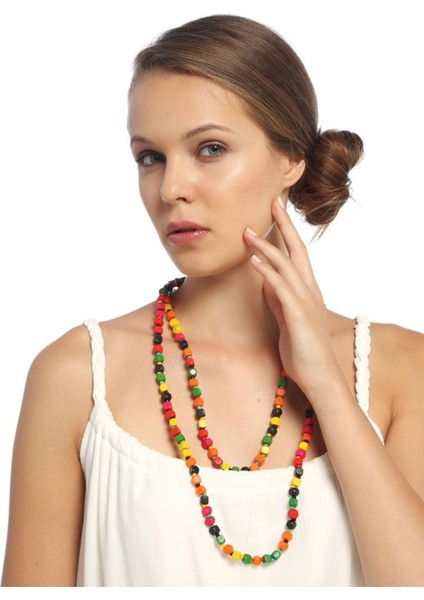 Natürel Ahşap Kare Boncuklu Kolye fiyatları