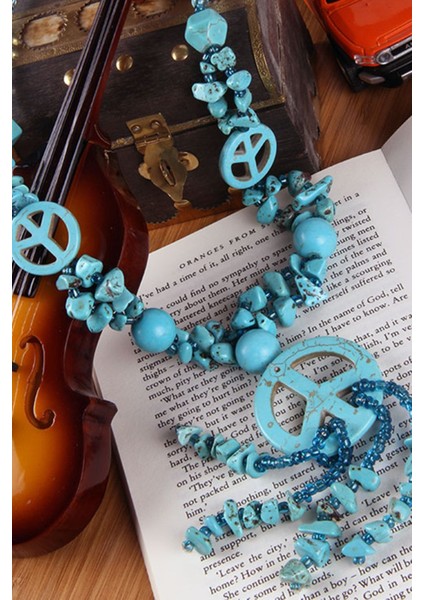 Turkuaz Taşlı Barış Sembollü Kolye modelleri