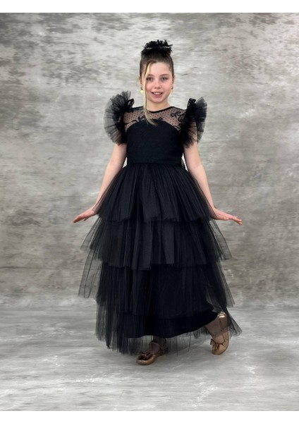 Kız Çocuk Eslem Model Kat Kat Elbise Tokalı