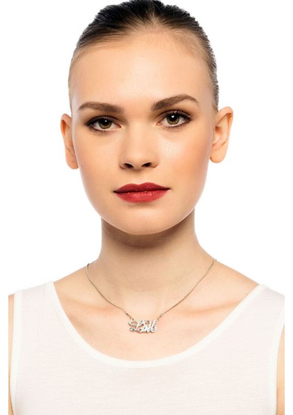 Parlak Taşlı Aşk Temalı Kolye