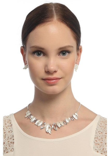 Yaprak Motif Gerdan Kolye Küpe Set