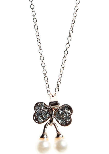 Parlak Taşlı Kelebek Model Kolye