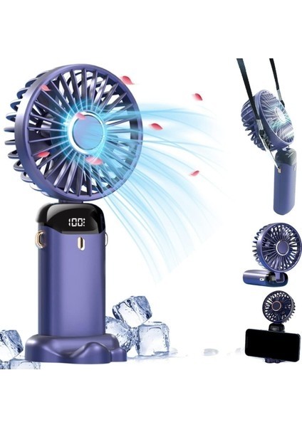 Dijital Ekranlı Şarjlı Mini El Boyun Masa Fanı Seyahat Taşınabilir Vantilatör Fan Yüksek Şarj Fan