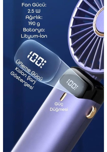 Dijital Ekranlı Şarjlı Mini El Boyun Masa Fanı Seyahat Taşınabilir Vantilatör Fan Yüksek Şarj Fan modelleri