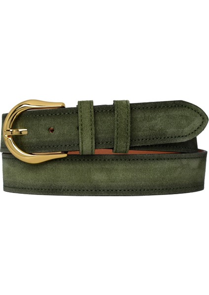 %100 Hakiki Deri, Gold Tokalı 4 cm Süet Açık Yeşil Kadın Kemeri; Kot, Spor Kemer=süet.70.açık.yeşil