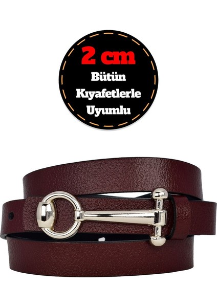 %100 Hakiki Deri, Gümüş Tokalı Ince 2 cm Bordo Kadın Kemeri; Elbise Kemeri, Pantolon Kemeri_anhtr