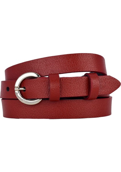 %100 Hakiki Deri, Gümüş Renk Tokalı Ince 2 cm Kırmızı Kadın Kemeri; Elbise, Pantolon Kemeri Kilit_g