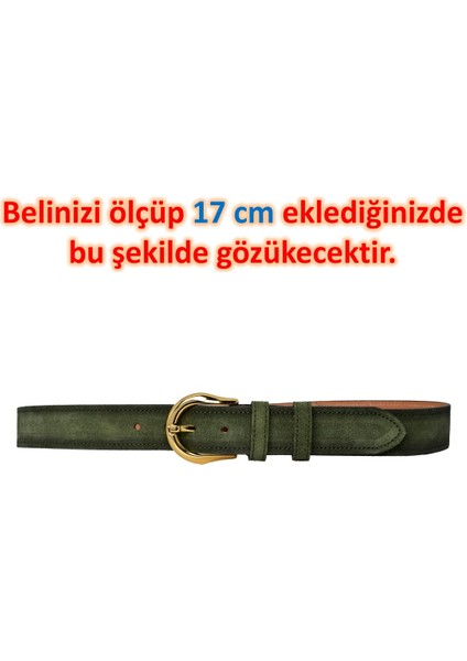 %100 Hakiki Deri, Gold Tokalı 4 cm Süet Açık Yeşil Kadın Kemeri; Kot, Spor Kemer=süet.70.açık.yeşil