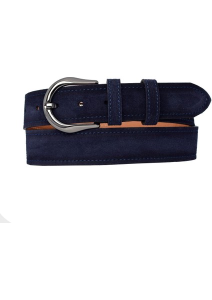 %100 Hakiki Deri, Nikel Tokalı 4 cm Süet Lacivert Kadın Kemeri; Kot, Spor Kemer=süet.70.nik.lacivert