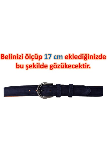 %100 Hakiki Deri, Nikel Tokalı 4 cm Süet Lacivert Kadın Kemeri; Kot, Spor Kemer=süet.70.nik.lacivert