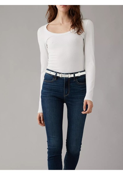 Hakiki Deri 2 cm Beyaz Kadın Kemeri Set, 1 Kemer Şeridi ve Değiştirilebilir 10 Toka ile Kombi-Beyaz