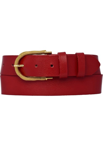 %100 Hakiki Deri, Gold Tokalı Kırmızı Kadın Kot, Spor Kemer 4 Cm=an-Byn-12 modelleri